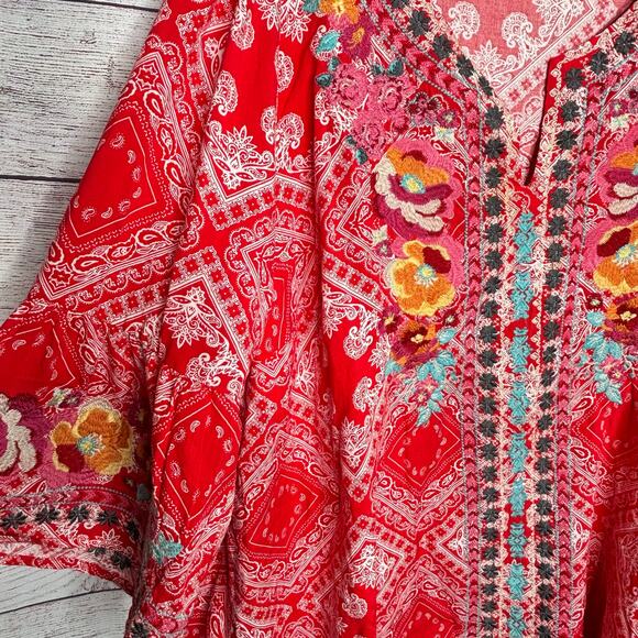 Savanna Jane Pink & Red Floral Embroidered V Neckline Tunic Top Blouse Size 1XL - Picture 8 of 9